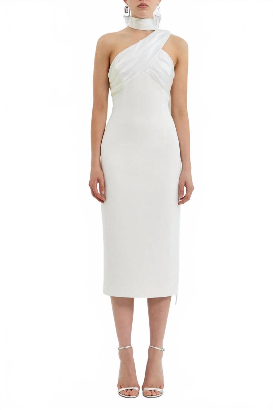 NEW REBECCA VALLANCE atlas halter tie midi dress in ivory